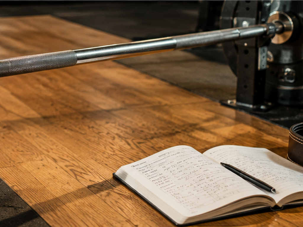A close-up view of a power rack set up with heavy weight plates and chalk for a barbell squat session.