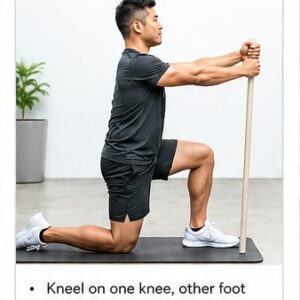 Man performing hip flexor stretch and glute bridge warm-up exercises before workout